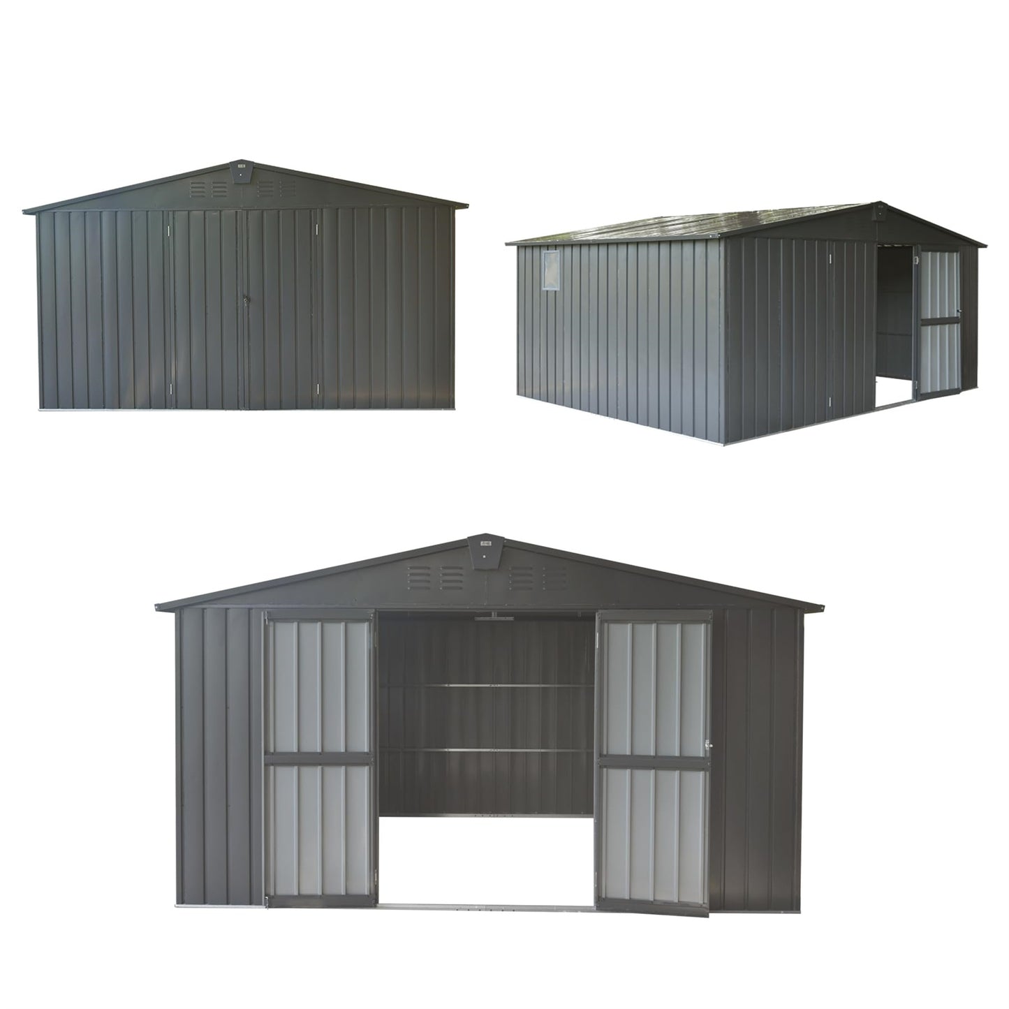 11 ft. W x 9 ft. D Outdoor Metal Shed Tool Storage Room with Steel Frame, Windows, Lockable Door, Dark Gray (99 sq.ft.)