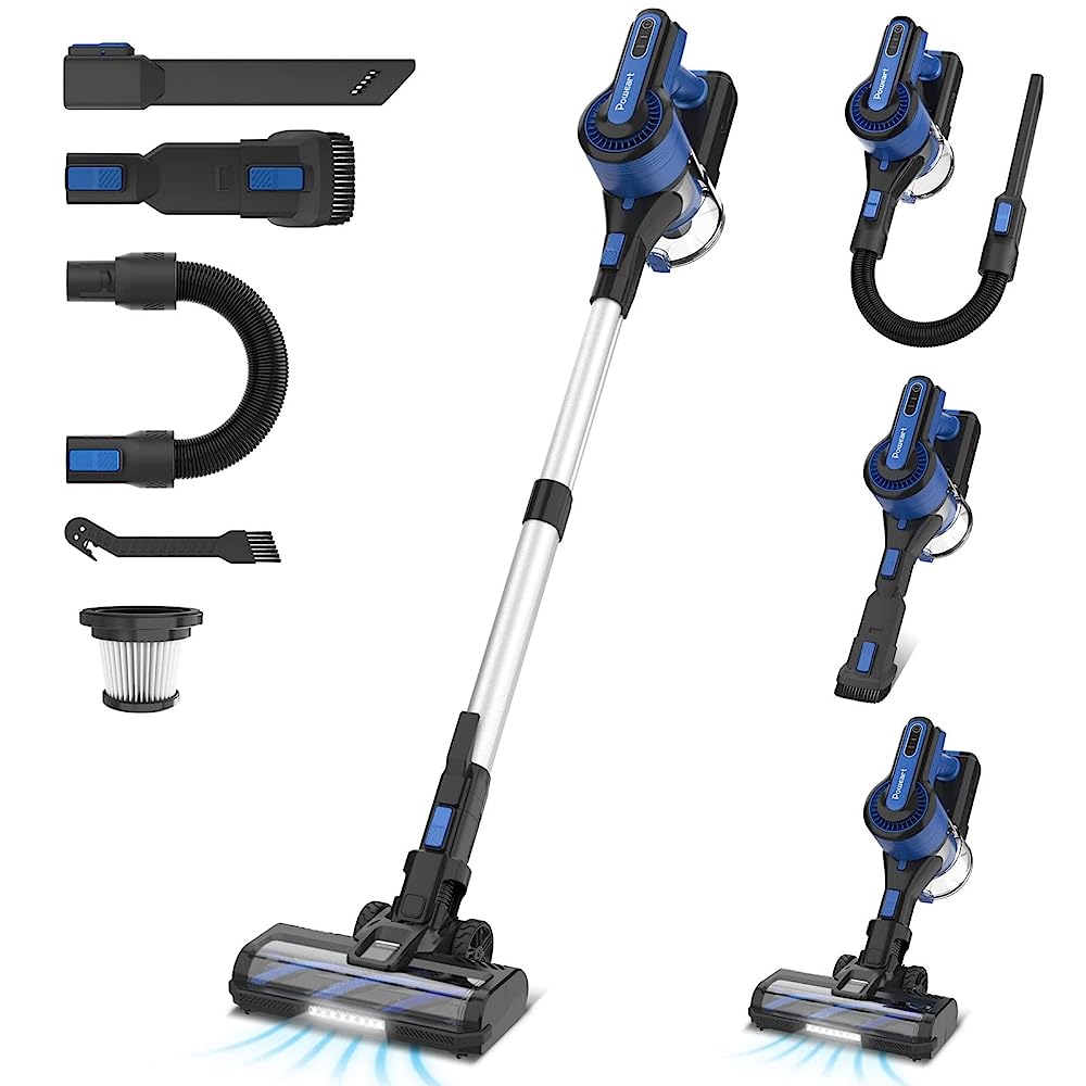 BLUE Cordless Vacuum, 30KPa Suction, 350W Motor, 8-in-1 Cleaner