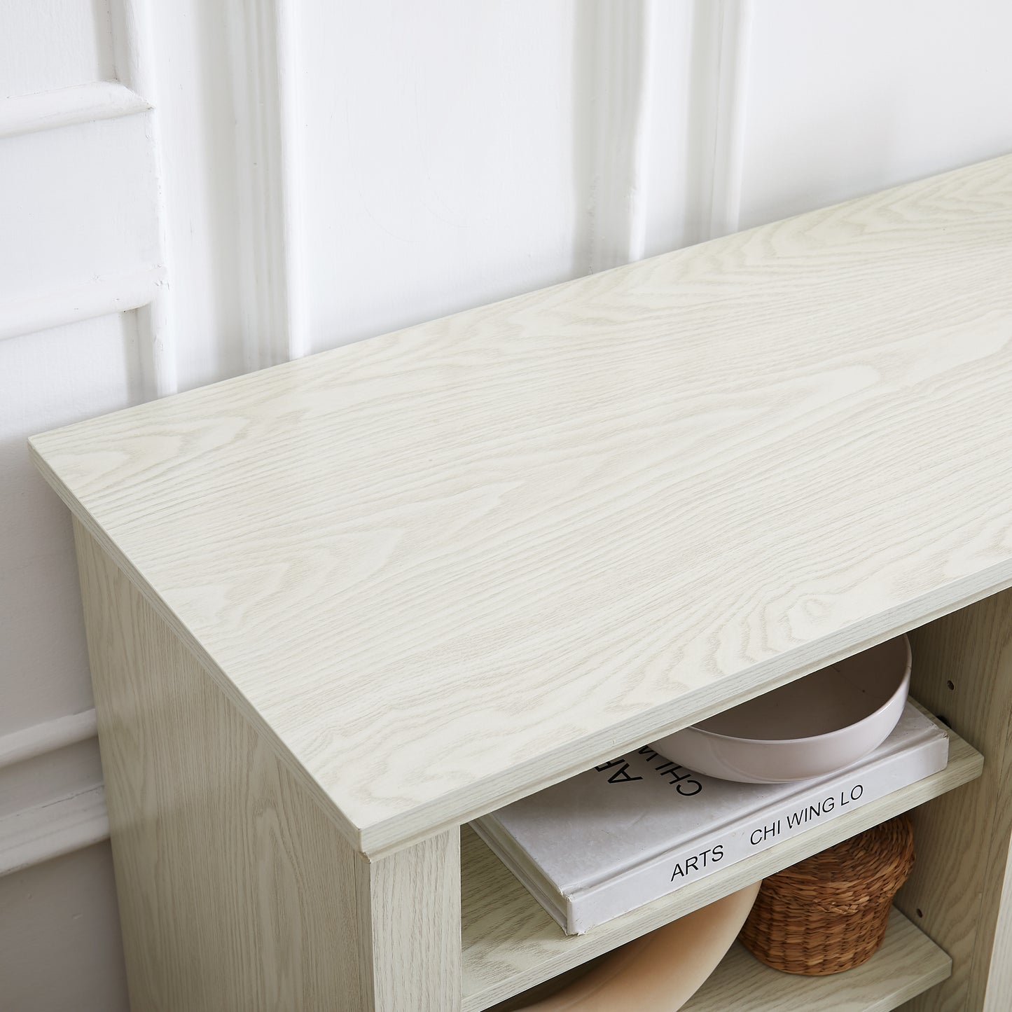 70 inch Large TV Desk Storage Rack with Faux Stacked Stone Surround, Media Console Table with Large Storage Cabinet