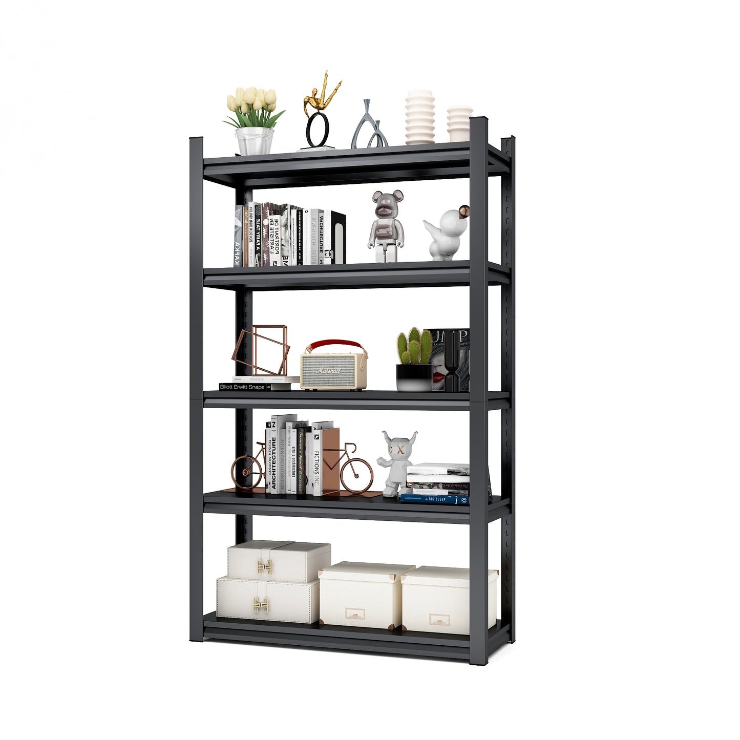 5 -Tier Heavy Duty Black Metal Utility shelving unit with Ventilated Shelves ( 35.41-in W x 15.7-in D x 72-in H )