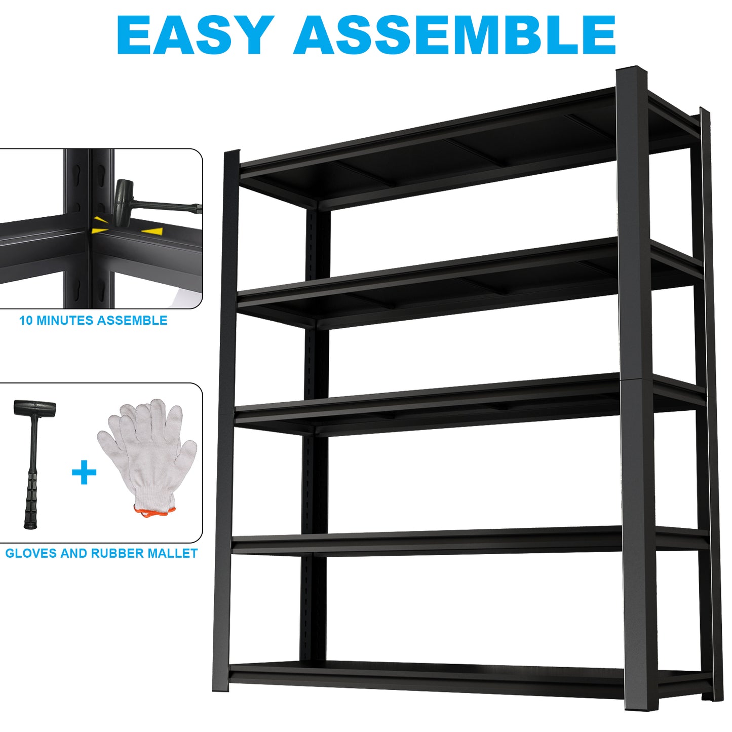 5 -Tier Heavy Duty Black Metal Utility shelving unit with Ventilated Shelves ( 47.24-in W x 23.6-in D x 72-in H )