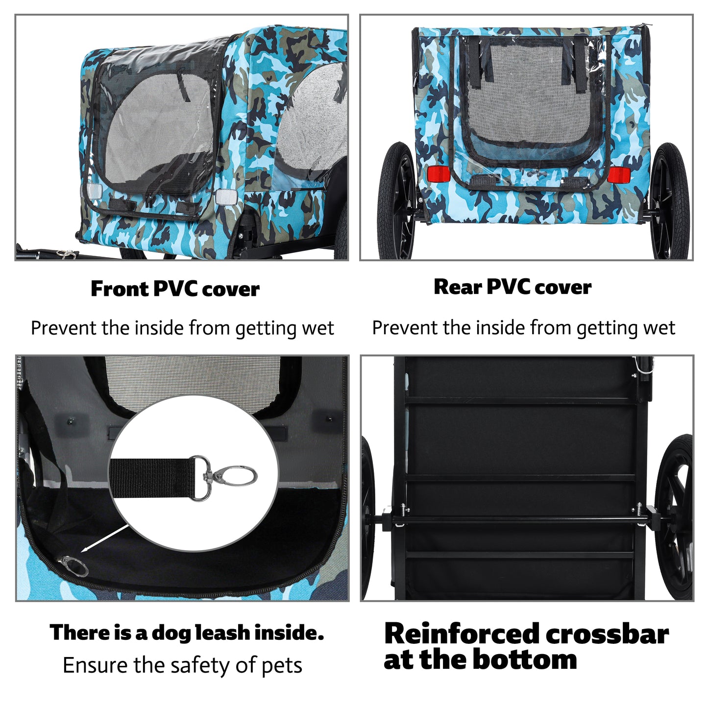 Outdoor Heavy Duty Collapsible Pet Bike Trailer with 16-Inch All-Terrain Wheels & Universal Hitch