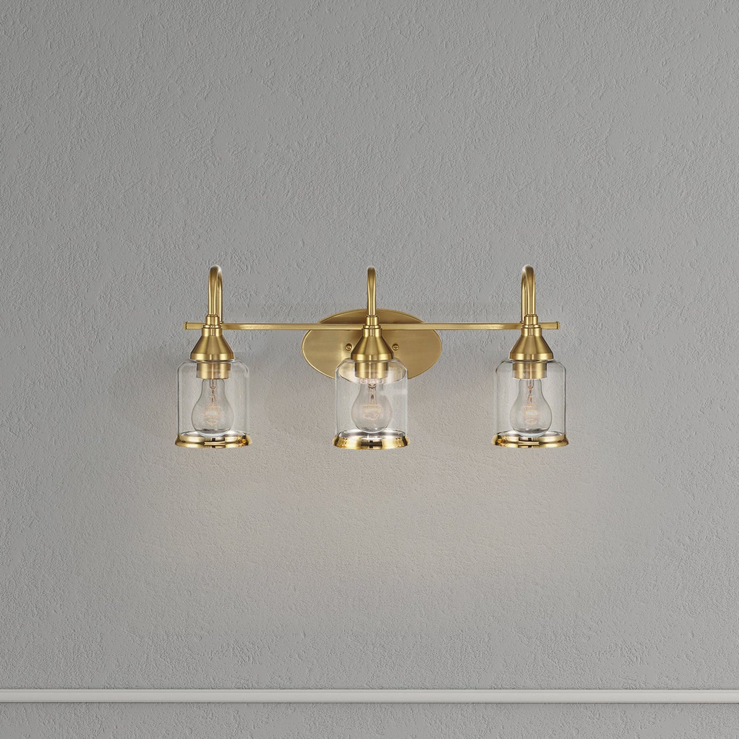 22 in. 3-Light Brushed Gold Vanity Light with Clear Glass Shades
