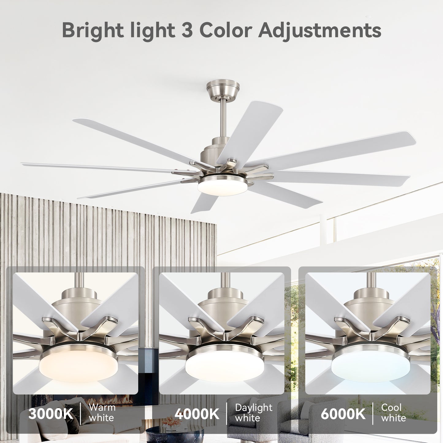 52 in. Downrod Mount Smart Ceiling Fan with Light and 8 Black ABS Blades Included, Voice Remote, 6 Wind Speeds