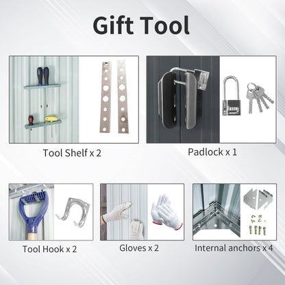 8 ft. x 10 ft. Outdoor Metal Storage Shed Garden Tool Room with Floor Base and Sliding Doors, Black (70 sq. ft. )