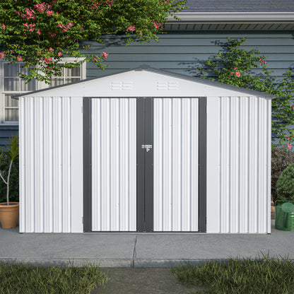 10 ft. W x 8 ft. D Outdoor Metal Storage Shed with Lockable Doors for Garden, Patio, Backyard, Lawn, White (75 sq. ft.)
