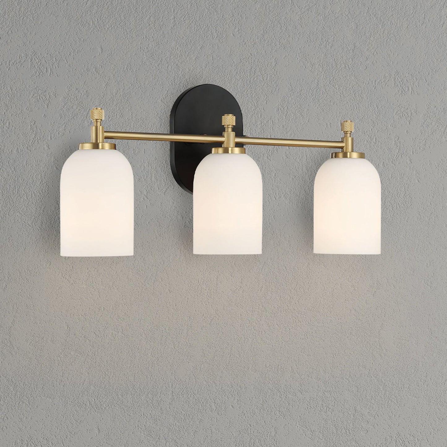20.5 in. 3-Light Brushed Gold Vanity Light with White Frosted Glass