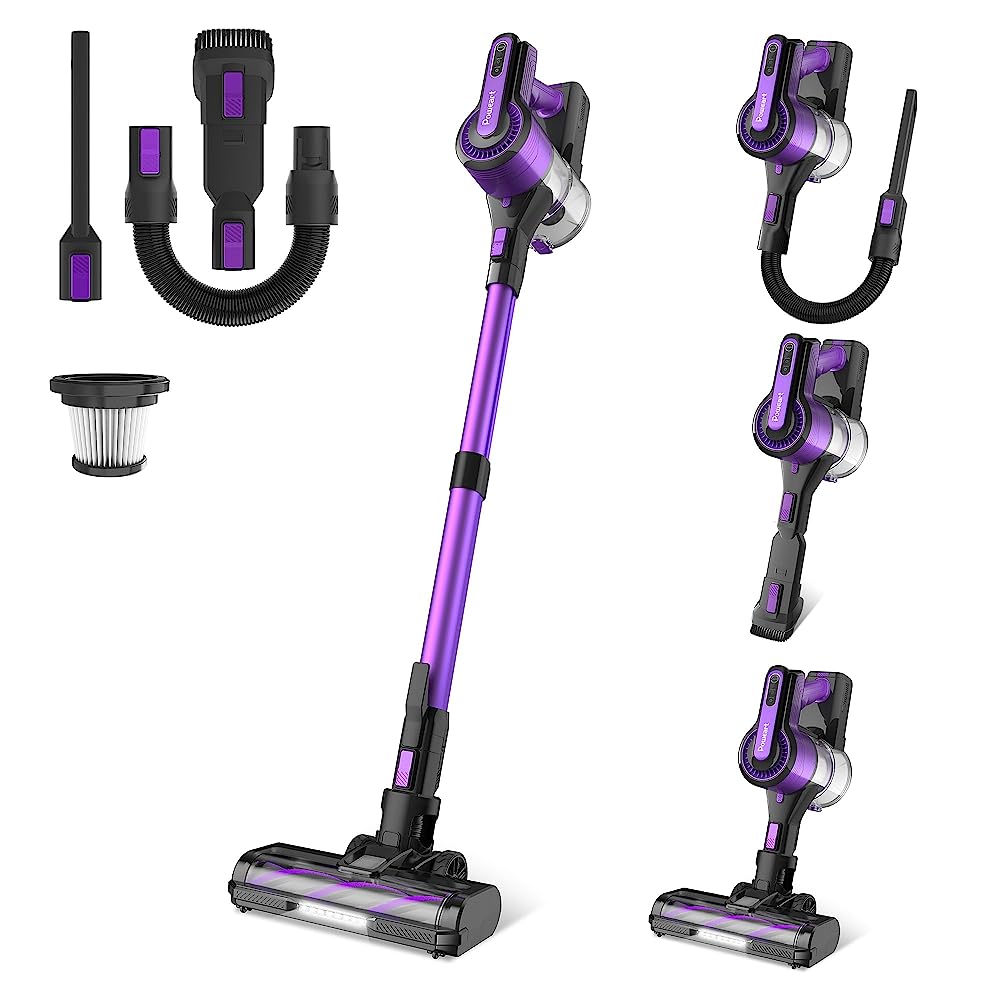 Purple Cordless Vacuum, 30KPa Suction, 350W Motor, 8-in-1 Cleaner