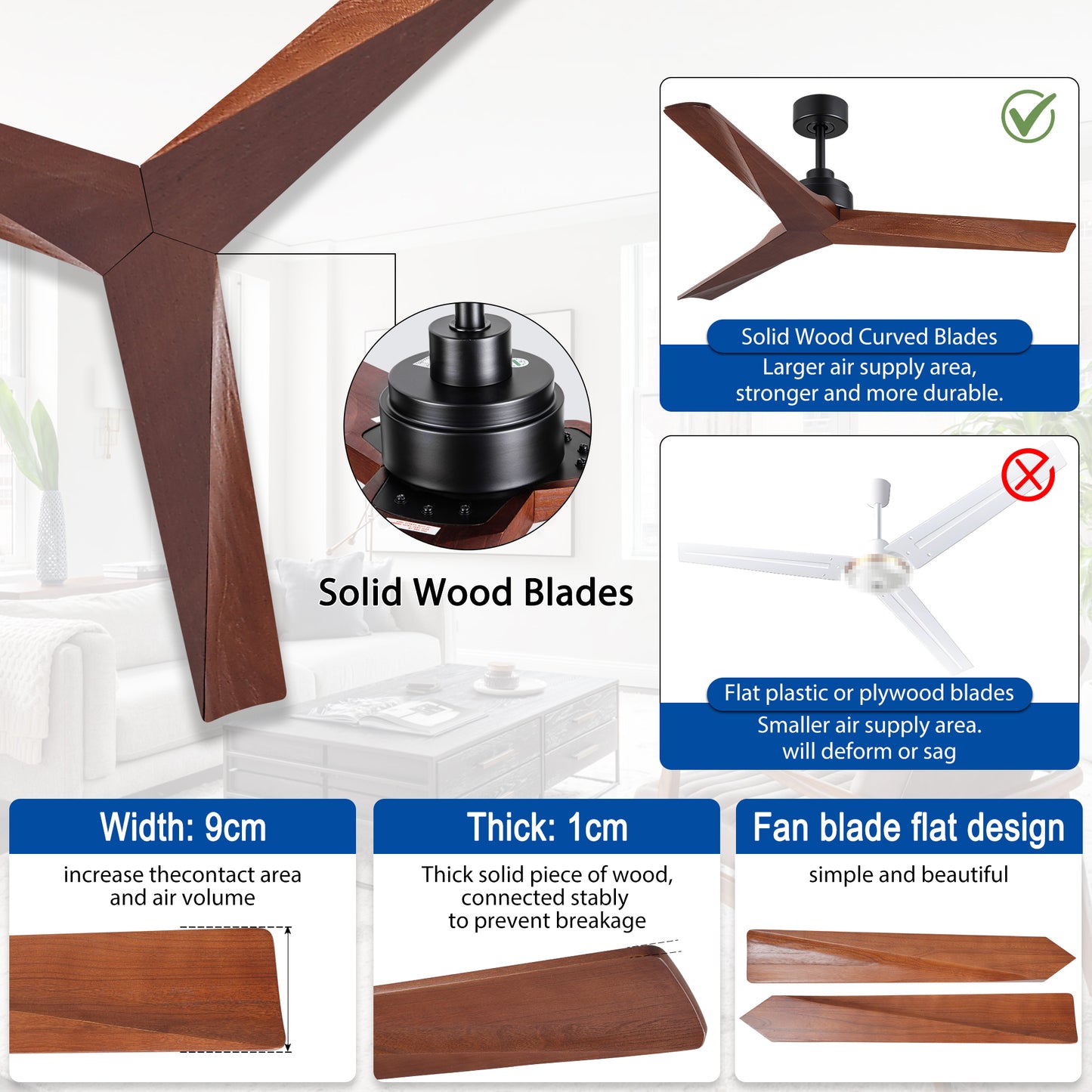 52 in. Indoor Black Low Profile 3-Blade Ceiling Fan with Remote Included for Bedrooms or Living Rooms