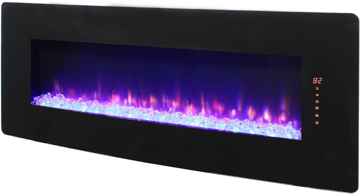 48 inch Curved Front Wall Mounted Electric Fireplace with Remote and Multi Color Flame & Emberbe