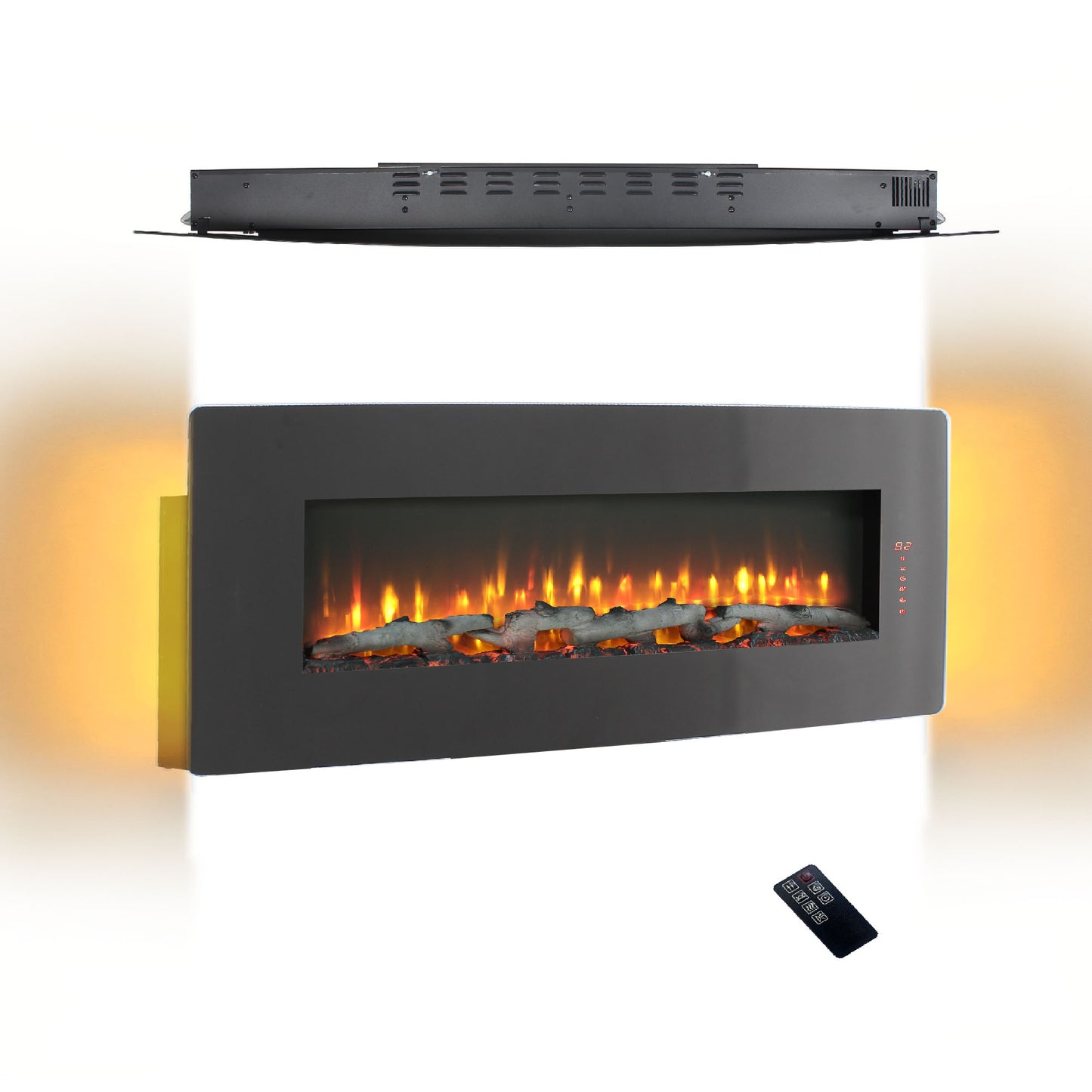 48 inch Curved Front Wall Mounted Electric Fireplace with Remote and Multi Color Flame & Emberbe