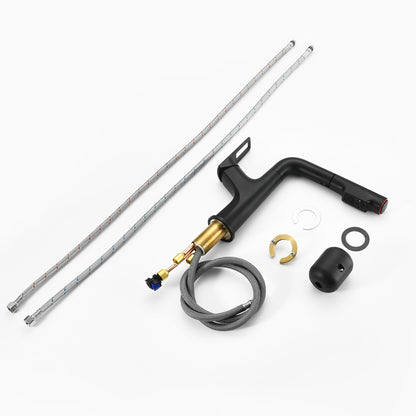 Matte Black Pull-Down Vessel Faucet - Single Hole Bathroom Sink Faucet with Lift Spout & Dual Spray Modes