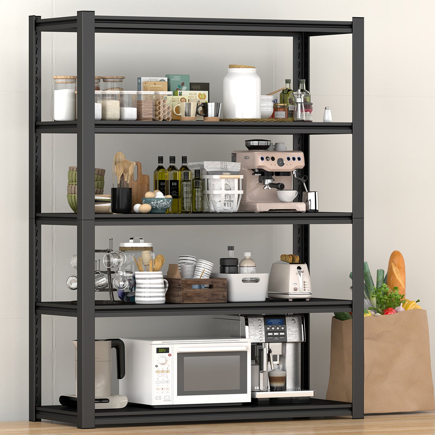 5 -Tier Heavy Duty Black Metal Utility shelving unit with Ventilated Shelves ( 47.24-in W x 23.6-in D x 72-in H )