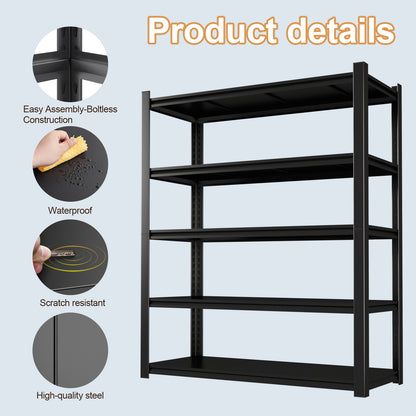 5 -Tier Heavy Duty Black Metal Utility shelving unit with Ventilated Shelves ( 47.24-in W x 23.6-in D x 72-in H )