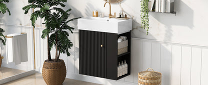 21.6 inch Modern Floating Bathroom Vanity with Ceramic Basin - Perfect for Small Bathrooms, Right side storage