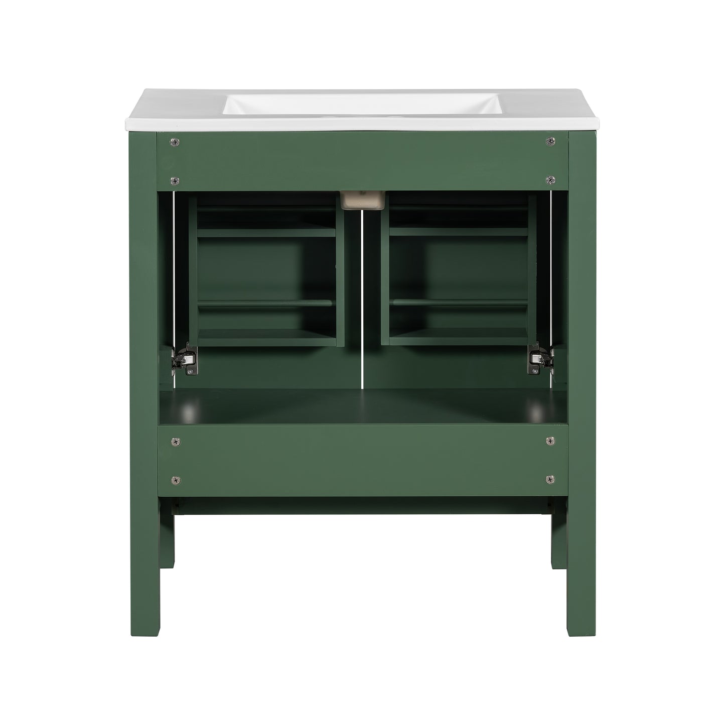 30 Inch Green Bathroom Vanity with Single Sink, Combination Under Counter Sink, Bathroom Storage Cabinet with 2 Doors and a Drawer