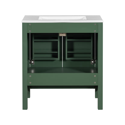 30 Inch Green Bathroom Vanity with Single Sink, Combination Under Counter Sink, Bathroom Storage Cabinet with 2 Doors and a Drawer