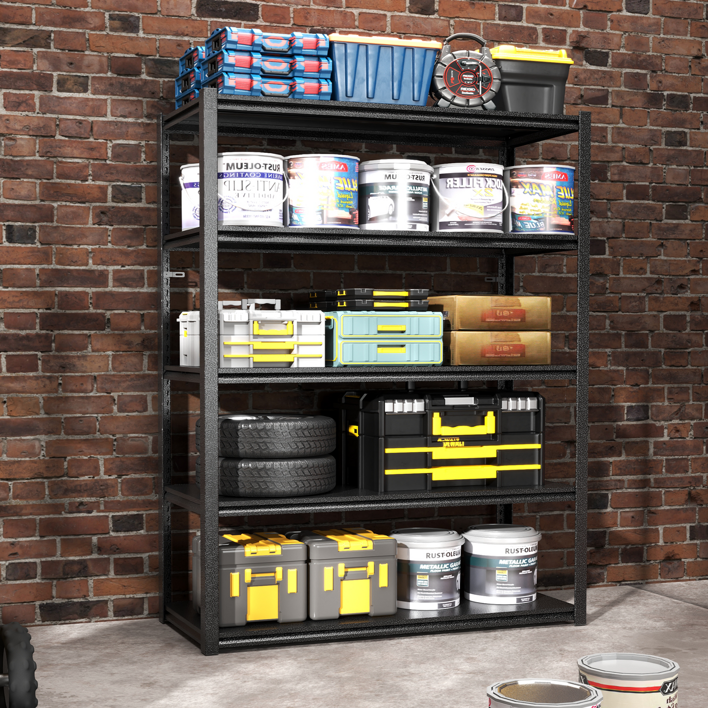 5 -Tier Heavy Duty Black Metal Utility shelving unit with Ventilated Shelves ( 35.41-in W x 15.7-in D x 72-in H )