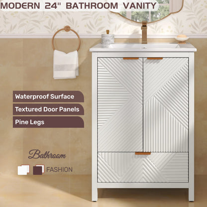24 Inches Bathroom Vanity with Sink Combo, Modern Bathroom Vanity with Single Faucet Hole