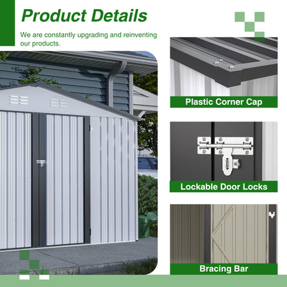10 ft. W x 8 ft. D Outdoor Metal Storage Shed with Lockable Doors for Garden, Patio, Backyard, Lawn, White (75 sq. ft.)