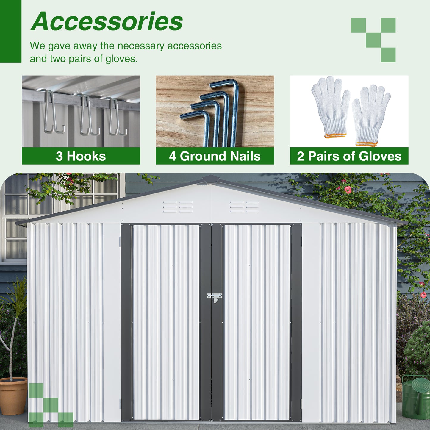 10 ft. W x 8 ft. D Outdoor Metal Storage Shed with Lockable Doors for Garden, Patio, Backyard, Lawn, White (75 sq. ft.)