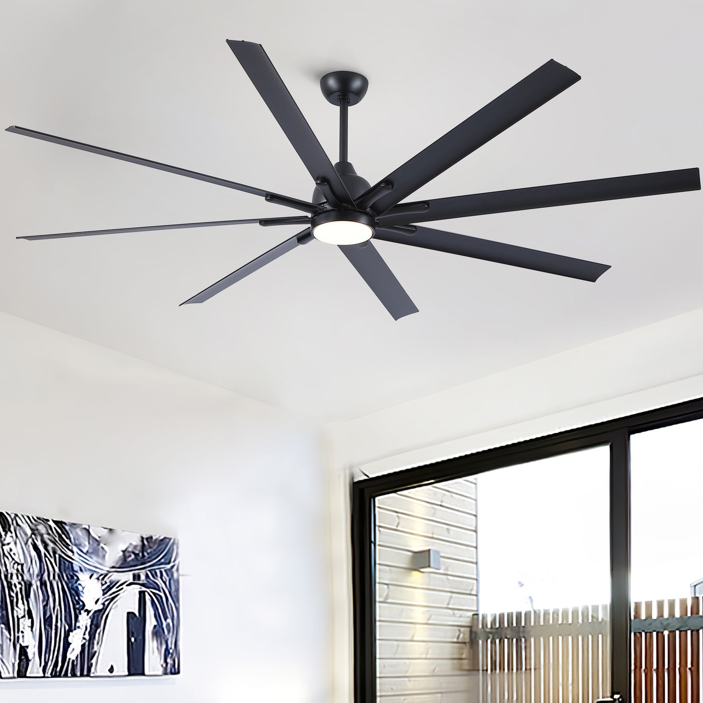 84 in. Super Large Black Ceiling Fan with 8 Blades Included with Remote