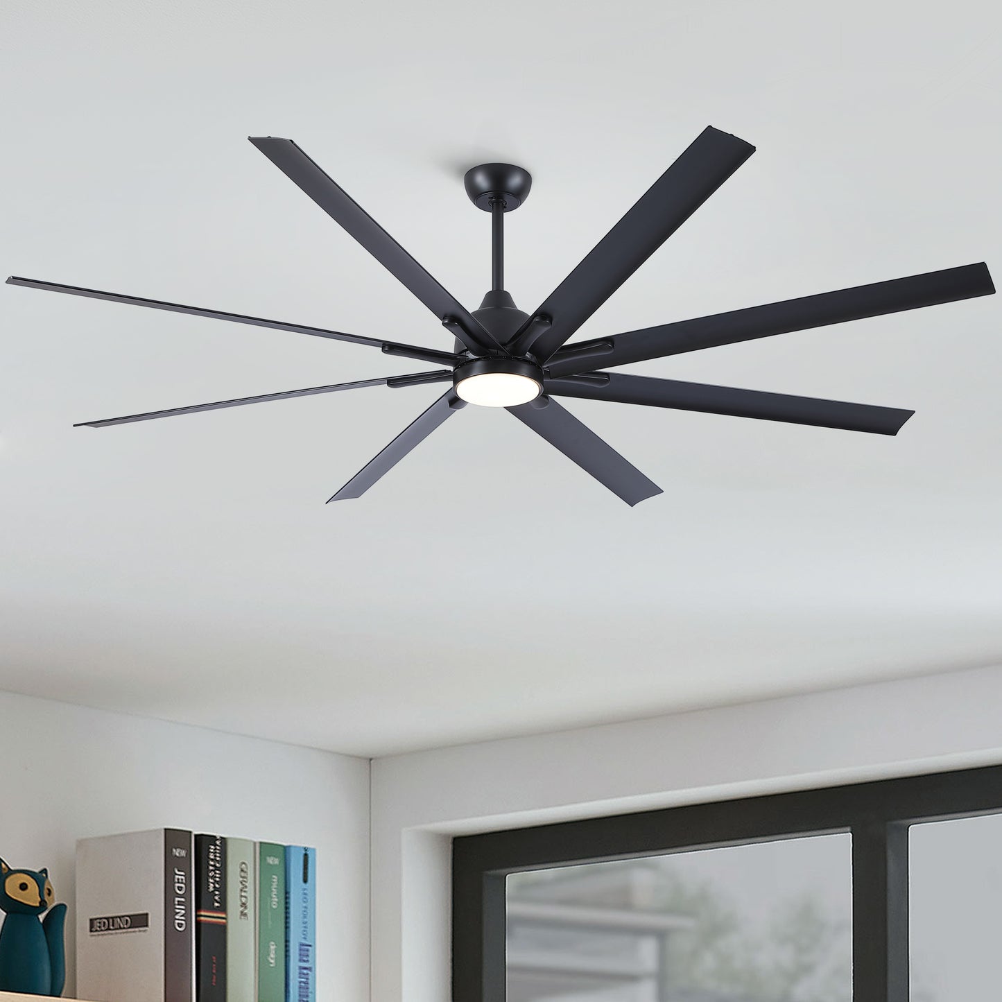 84 in. Super Large Black Ceiling Fan with 8 Blades Included with Remote