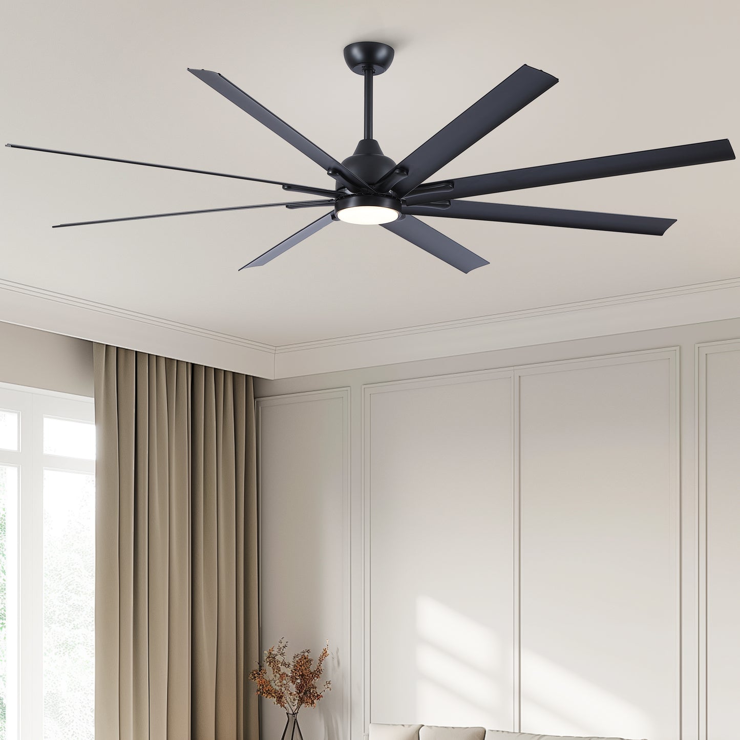 84 in. Super Large Black Ceiling Fan with 8 Blades Included with Remote