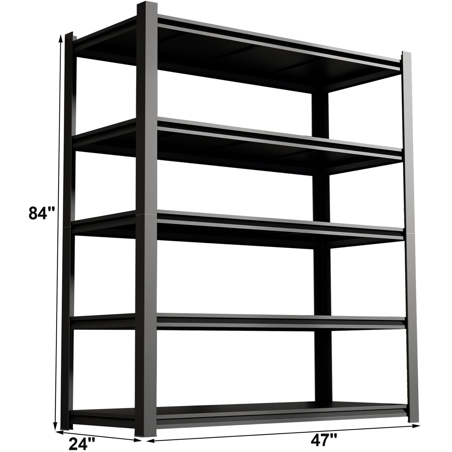 5 -Tier Heavy Duty Black Metal Utility shelving unit with Ventilated Shelves ( 47.24-in W x 23.6-in D x 72-in H )