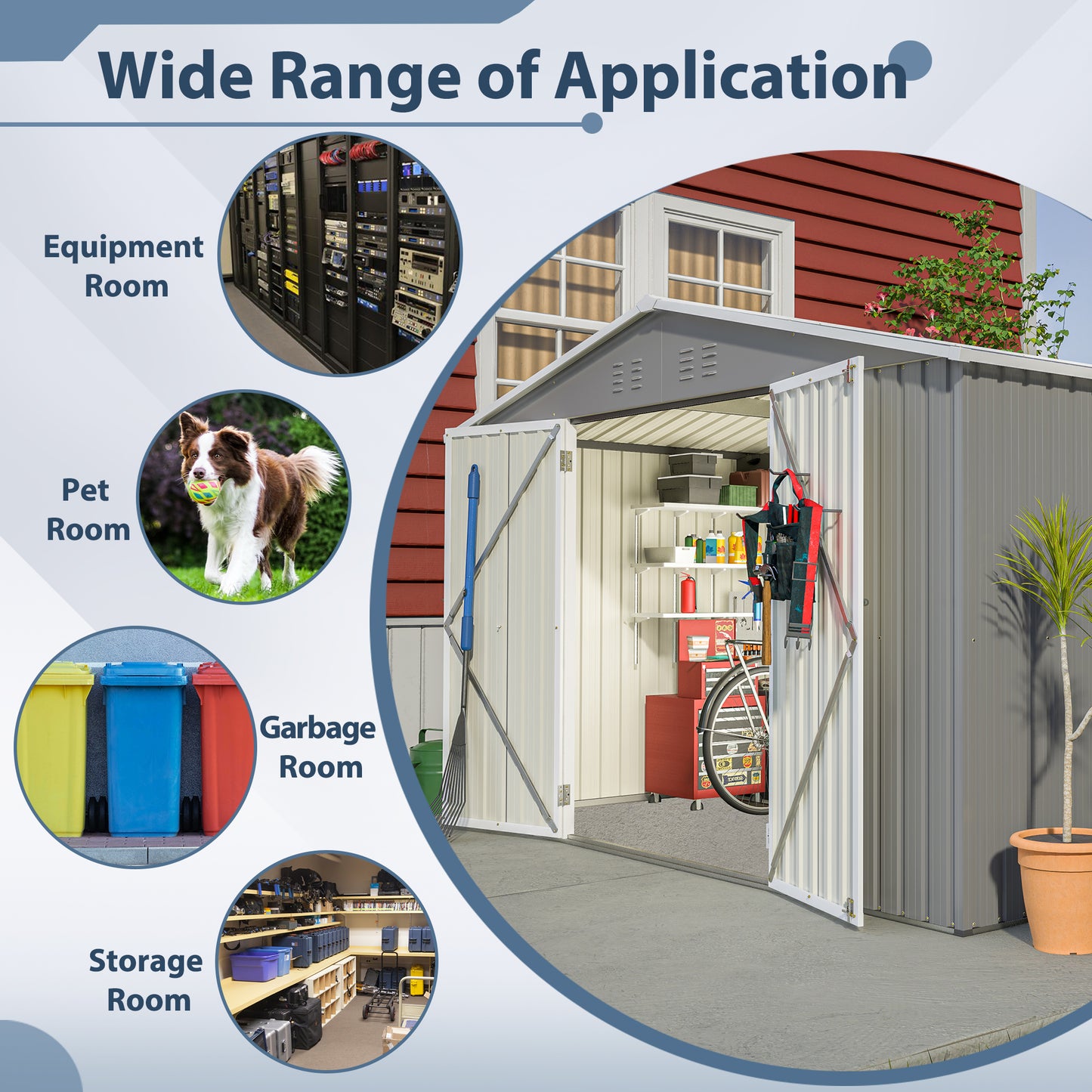 10 ft. W x 8 ft. D Outdoor Metal Storage Shed with Lockable Doors for Garden, Patio, Backyard, Lawn, Grey (73 sq. ft.)