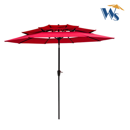 9 ft. 3-Tiers Aluminum Market Umbrella with Crank and Tilt and Wind Vents Outdoor Patio Umbrella in Red
