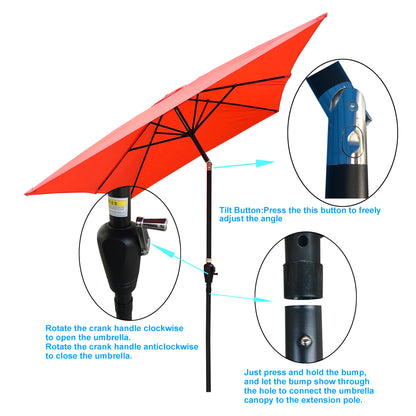 6 x 9ft Patio Umbrella Outdoor Waterproof Umbrella with Crank and Push Button Tilt without flap for Garden Backyard Pool Swimming Pool Market