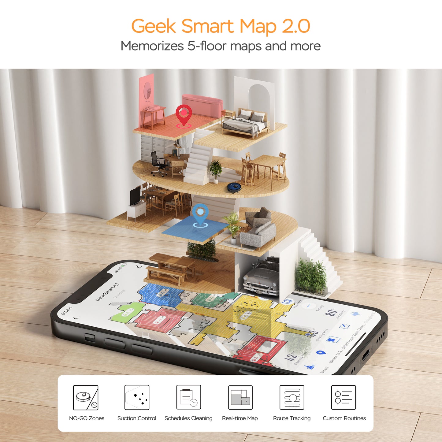 Smart L7 Robot Vacuum Cleaner and Mop, LDS Navigation, Wi-Fi Connected APP