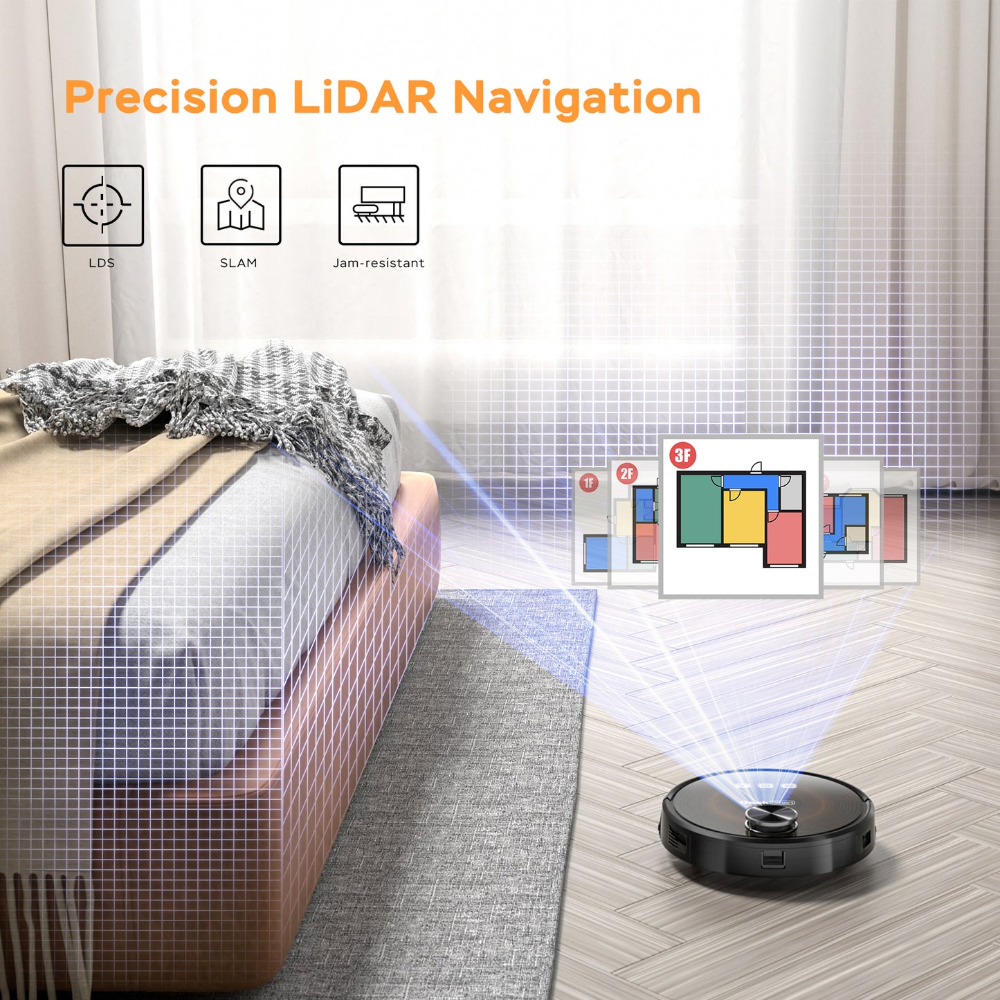 Smart L8 Robot Vacuum Cleaner and Mop, LDS Navigation, Wi-Fi Connected APP, Selective Room Cleaning,MAX 2700 PA Suction