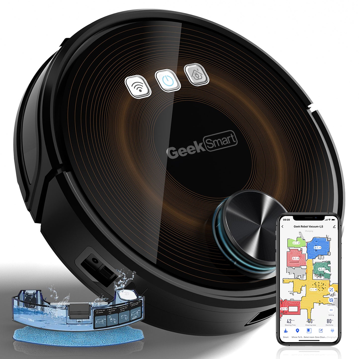 Smart L8 Robot Vacuum Cleaner and Mop, LDS Navigation, Wi-Fi Connected APP, Selective Room Cleaning,MAX 2700 PA Suction