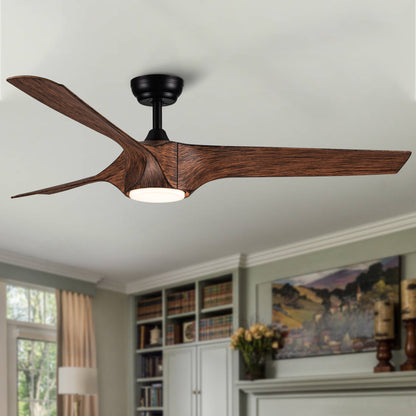 56 in. Ceiling Fan with Integrated LED Light and Brown Wood Grain ABS Blades Included with Remote