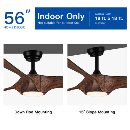 56 in. Ceiling Fan with Integrated LED Light and Brown Wood Grain ABS Blades Included with Remote