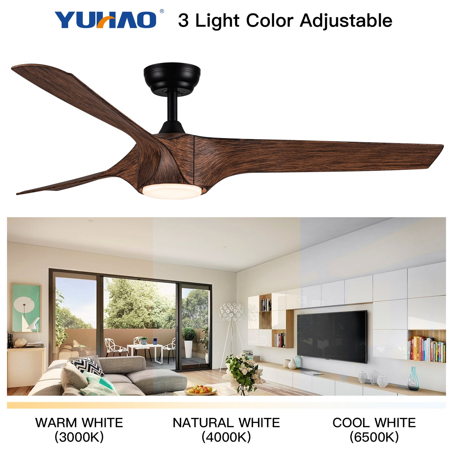 56 in. Ceiling Fan with Integrated LED Light and Brown Wood Grain ABS Blades Included with Remote