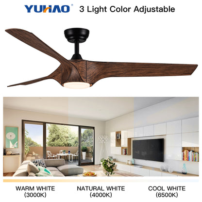 56 in. Ceiling Fan with Integrated LED Light and Brown Wood Grain ABS Blades Included with Remote