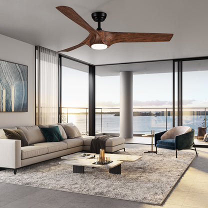 56 in. Ceiling Fan with Integrated LED Light and Brown Wood Grain ABS Blades Included with Remote