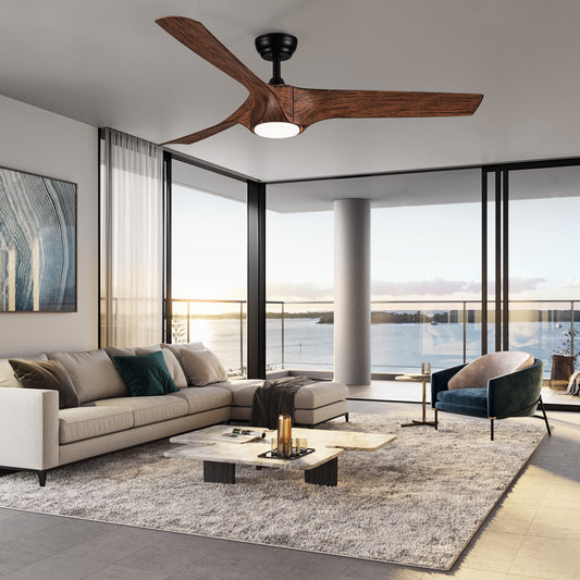 56 in. Ceiling Fan with Integrated LED Light and Brown Wood Grain ABS Blades Included with Remote