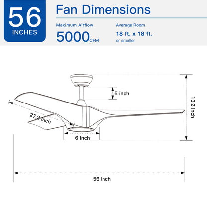 56 in. Ceiling Fan with Integrated LED Light and Brown Wood Grain ABS Blades Included with Remote