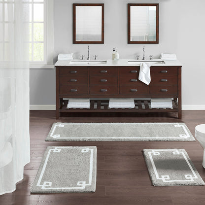72-in x 24-in Grey Cotton Tufted Bath Rug Bath Mat Quick Dry