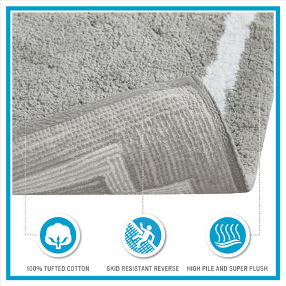 30-in x 20-in Grey Cotton Tufted Bath Rug Bath Mat Quick Dry