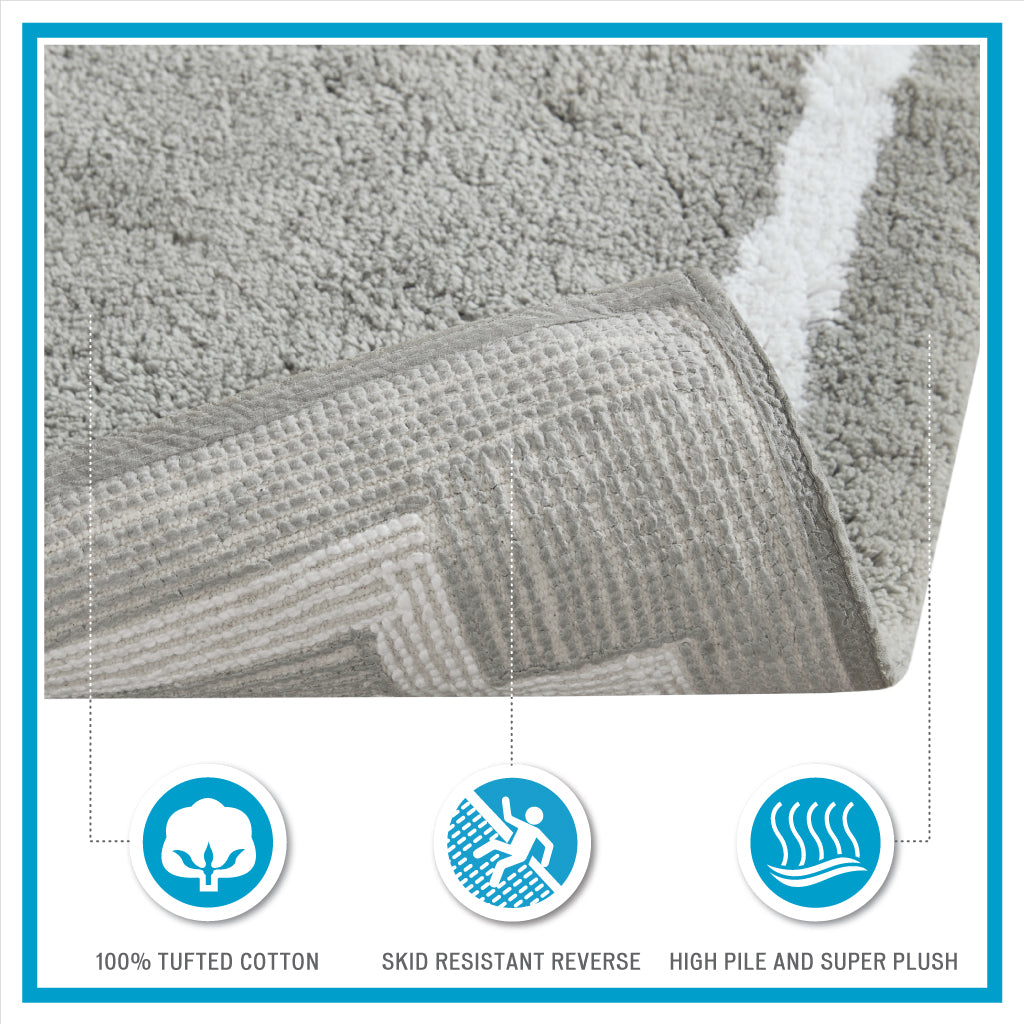 40-in x 24-in Grey Cotton Tufted Bath Rug Bath Mat Quick Dry