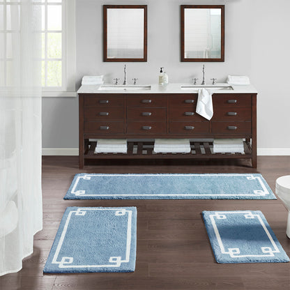 30-in x 20-in Blue Cotton Tufted Bath Rug Bath Mat Quick Dry