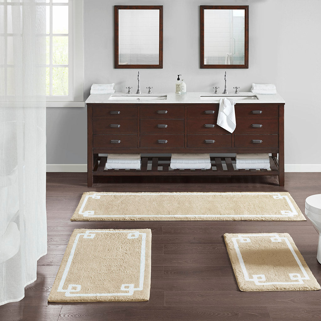 72-in x 24-in Taupe Brown Cotton Tufted Bath Rug Bath Mat Quick Dry