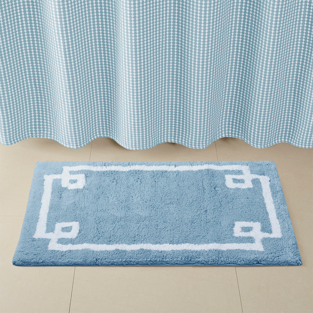 40-in x 24-in Blue Cotton Tufted Bath Rug Bath Mat Quick Dry