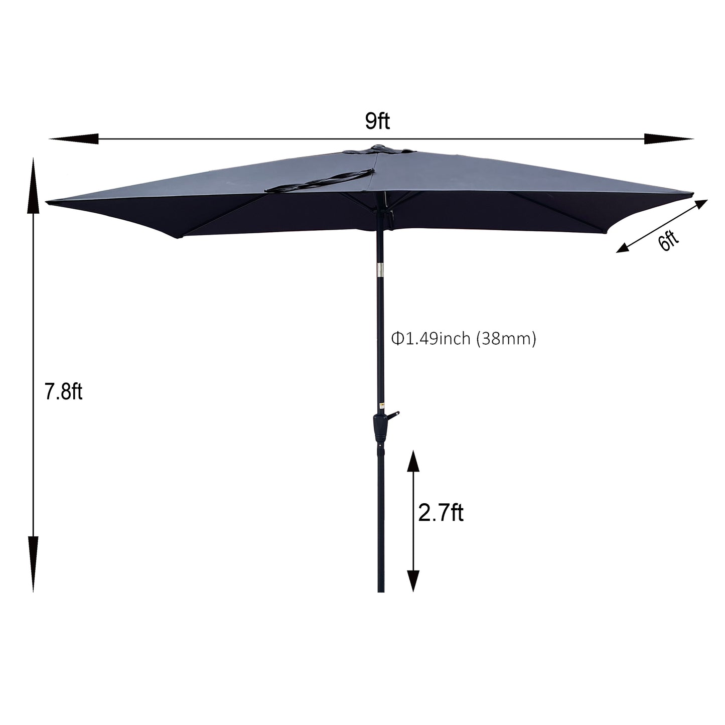 6 ft. x 9 ft. Patio Market Umbrella Outdoor Waterproof Umbrella with Crank and Push Button Tilt in Anthracite