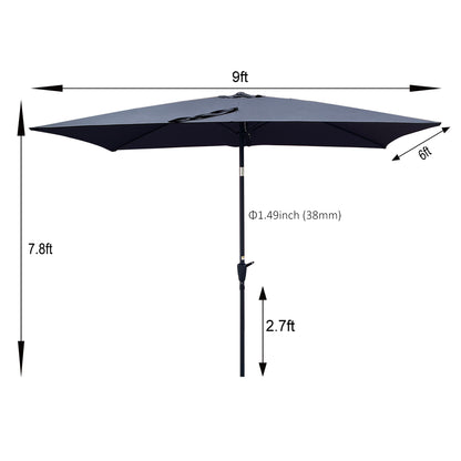 6 ft. x 9 ft. Patio Market Umbrella Outdoor Waterproof Umbrella with Crank and Push Button Tilt in Anthracite